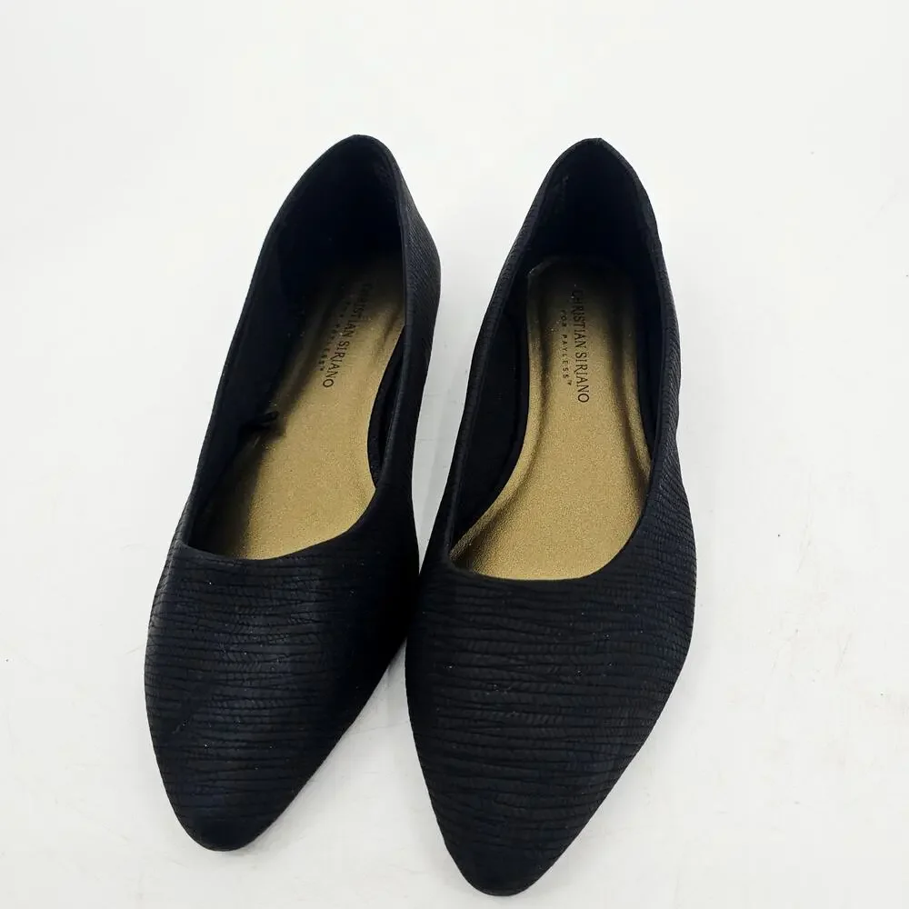 Christian Siriano Gigi Black Pointed Toe Ribbed Ballet Flat Shoe 8 W NEW - Picture 2 of 10